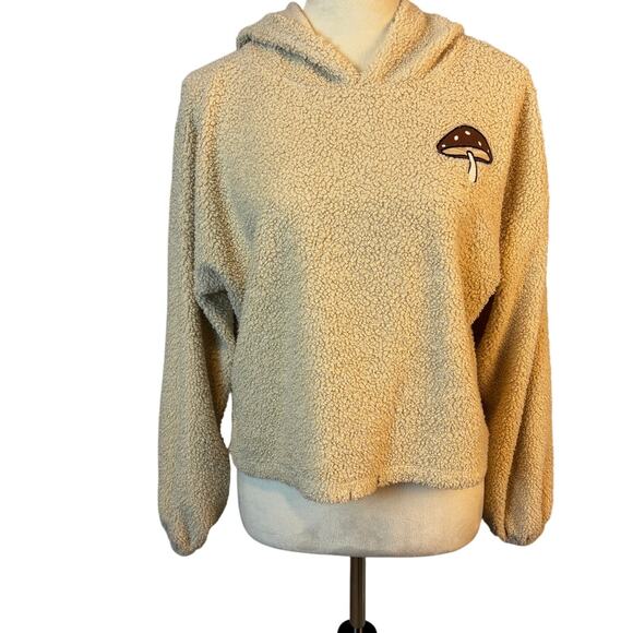 No Boundaries Tan Sherpa Mushroom Hoodie Sweater Medium Cozy Core - Picture 1 of 8